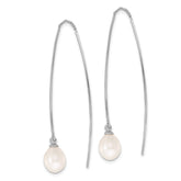 Sterling Silver Rhodium-plated 7-8mm White Teardrop Freshwater Cultured Pearl Threader Earrings